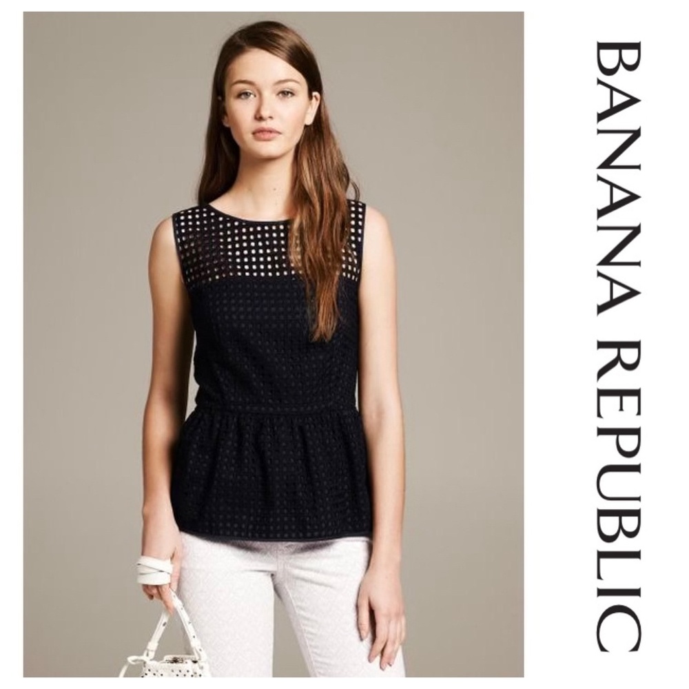 Navy Banana Republic Box Eyelet Peplum Top, 2